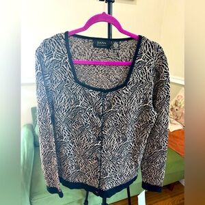 Dana Buchman Black Beige Embellished Full Sleeve Shiny Sweater Festival M